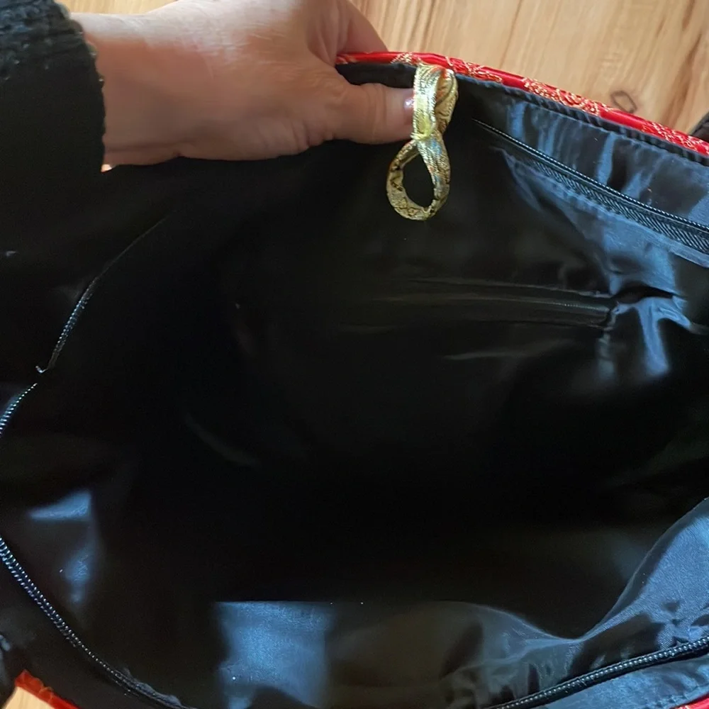 Red, gold, and black satin print‎ tote bag